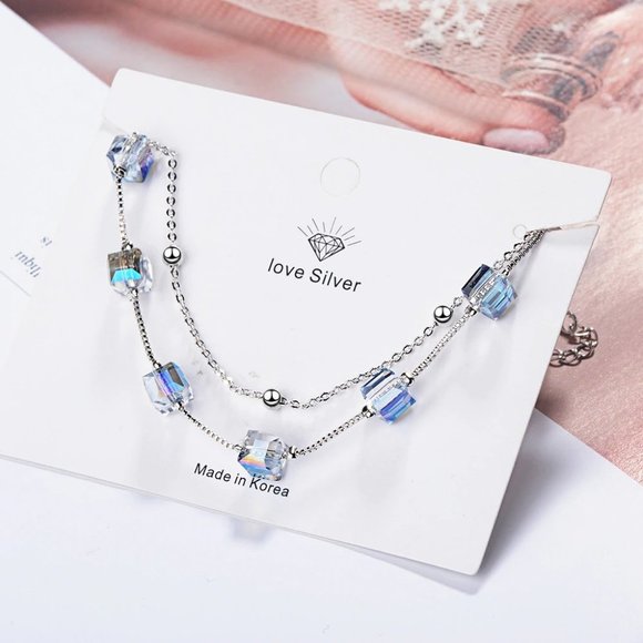 NEW 925 Sterling Silver Crystal Cube Bracelet - Picture 5 of 8